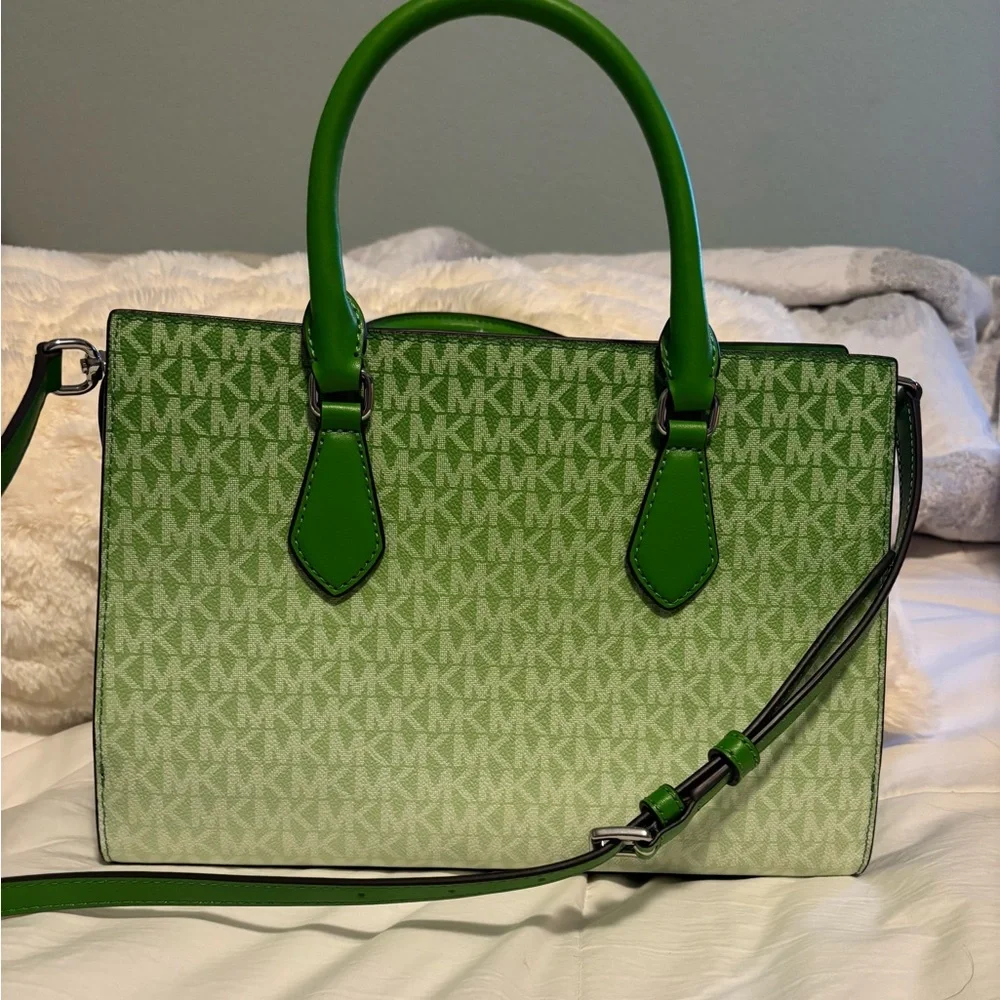 Michael Kors Green Ombre MK Logo Satchel - Picture 2 of 5